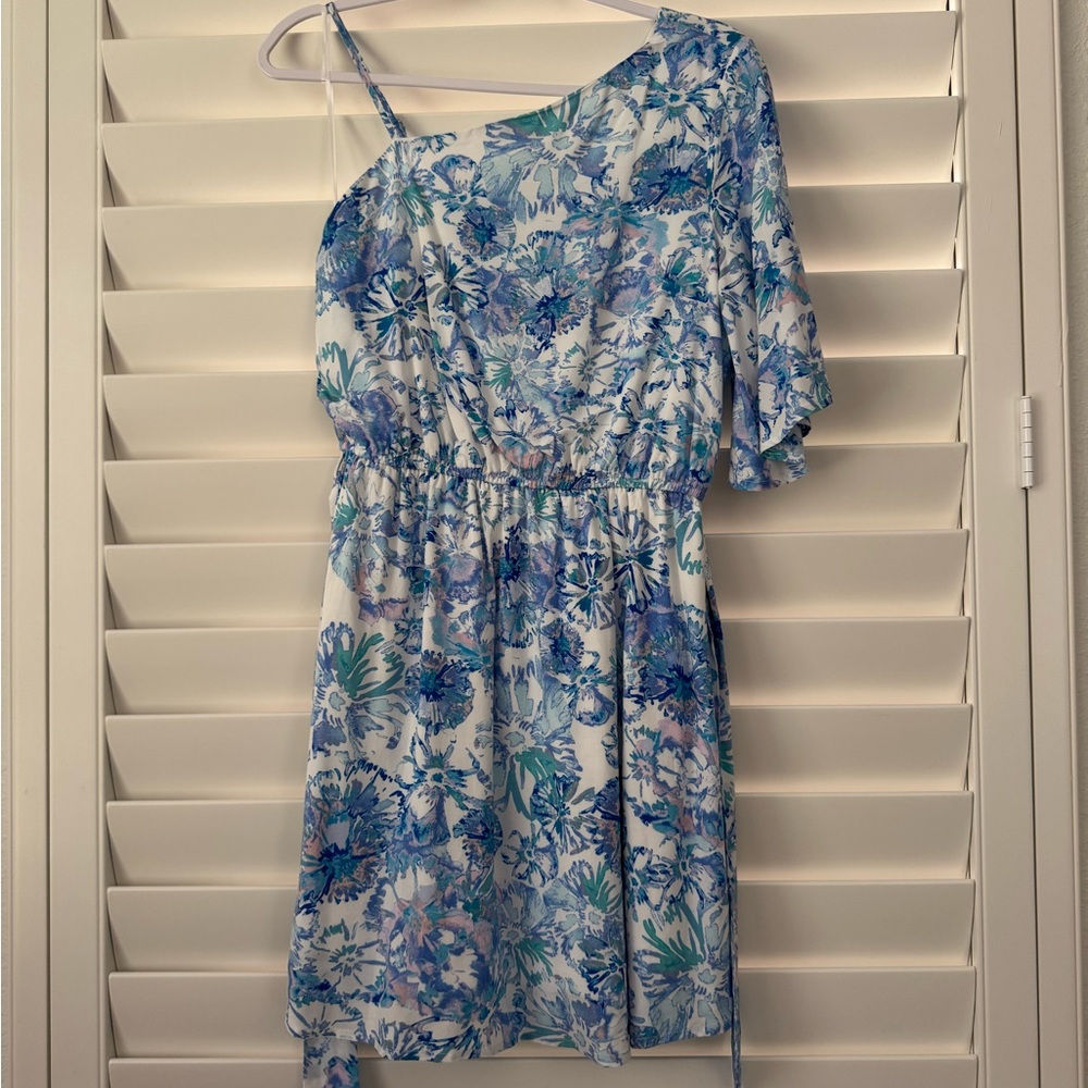 NWOT ANDREE BY UNIT One-Shoulder Dress in Blue Floral